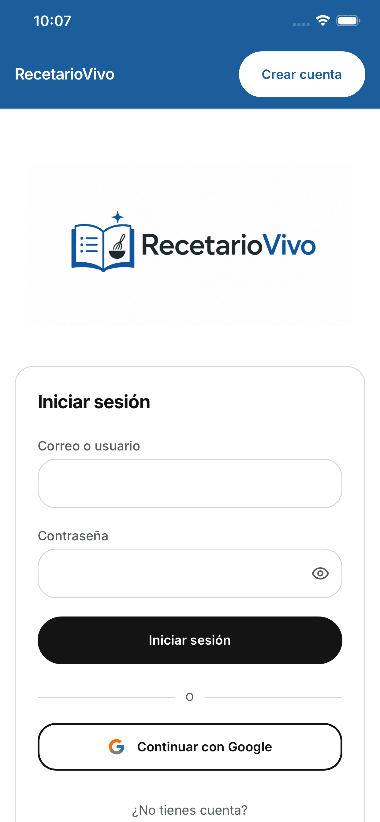Pantalla principal de RecetarioVivo con recetas destacadas.