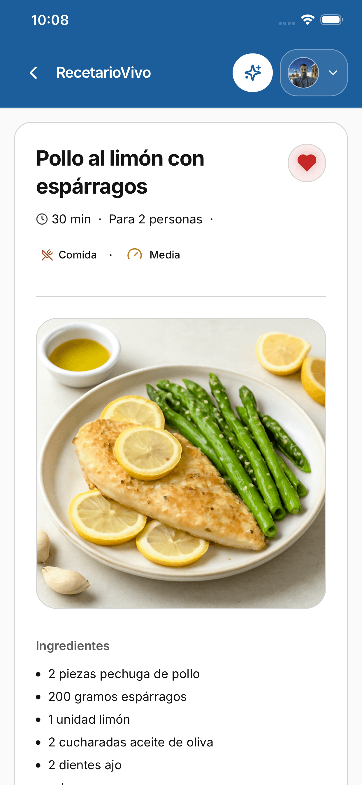 Pantalla de búsqueda y filtros para recetas personalizadas.