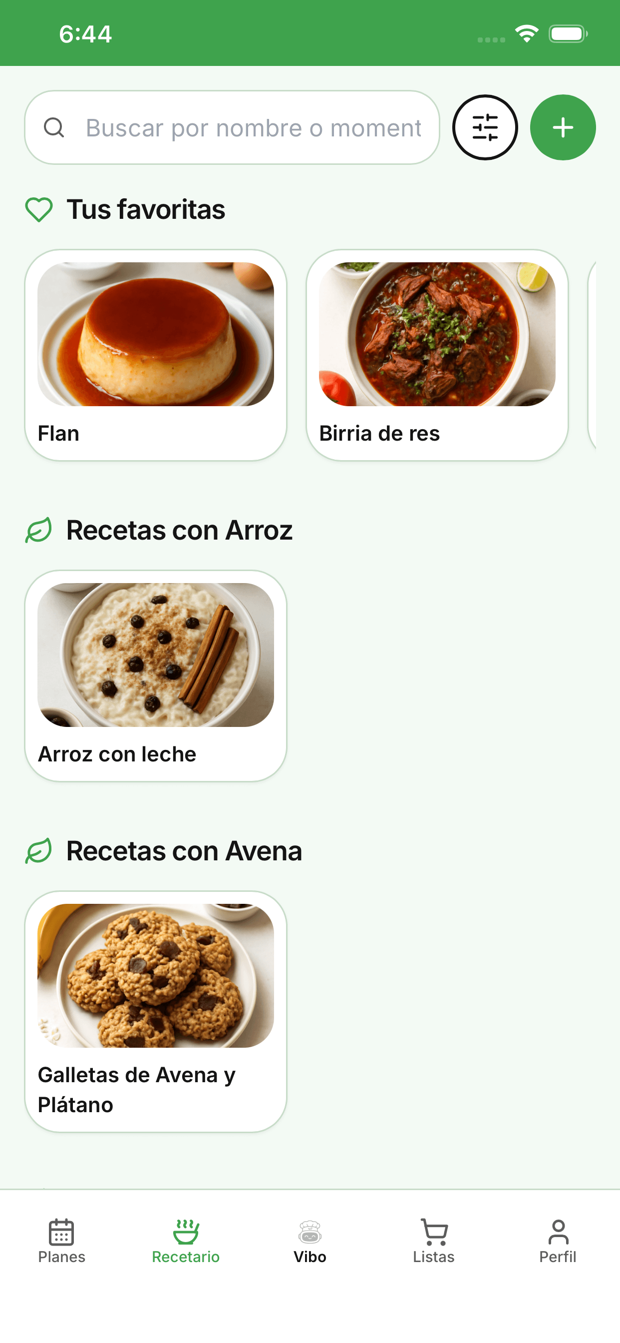 Recetario: busca y explora tus recetas por favoritas e ingredientes.